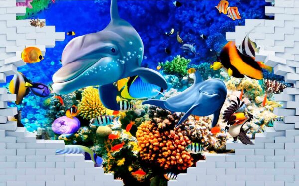 Mural of a fish and dolphins u40459p 600x375 - Mural of a fish and dolphins - tegory