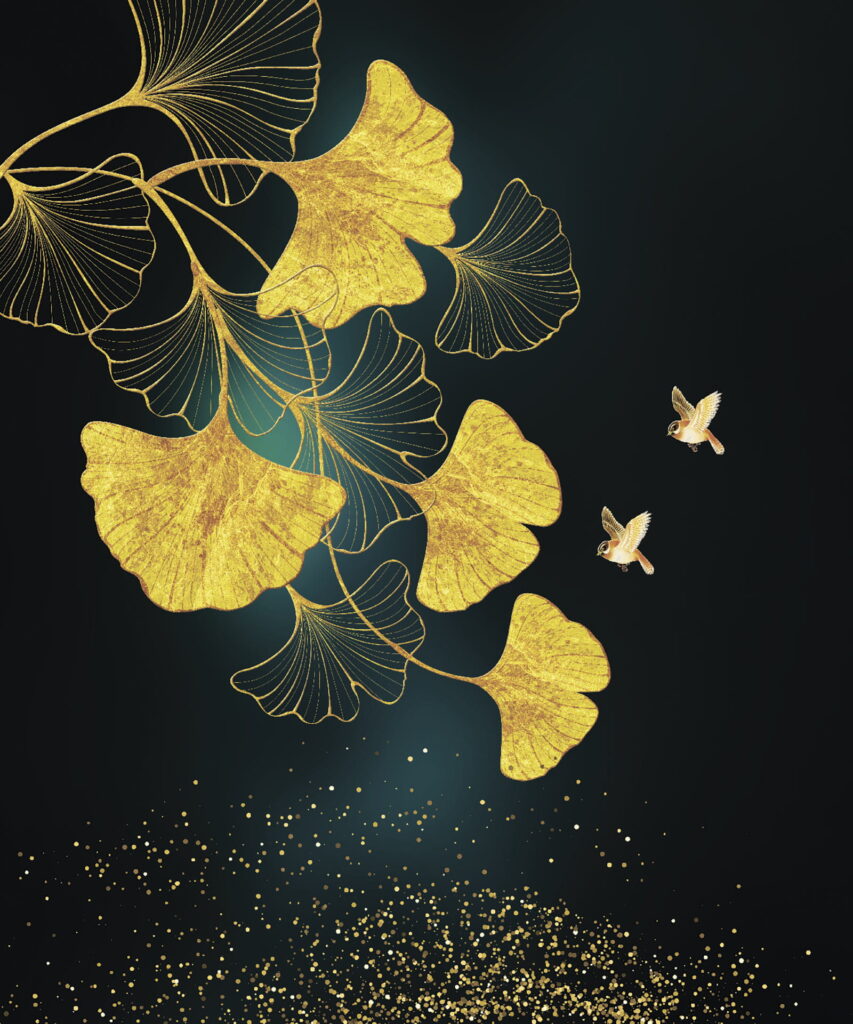 Ginkgo leaves and birds in elegance u39199p 853x1024 - Ginkgo leaves and birds in elegance - tegory