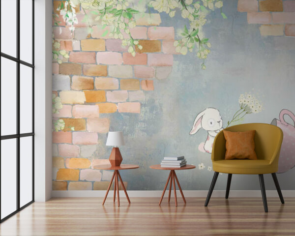 Wall murals Cartoon rabbit and a house with flowers Wall murals Cartoon rabbit and a house with flowers