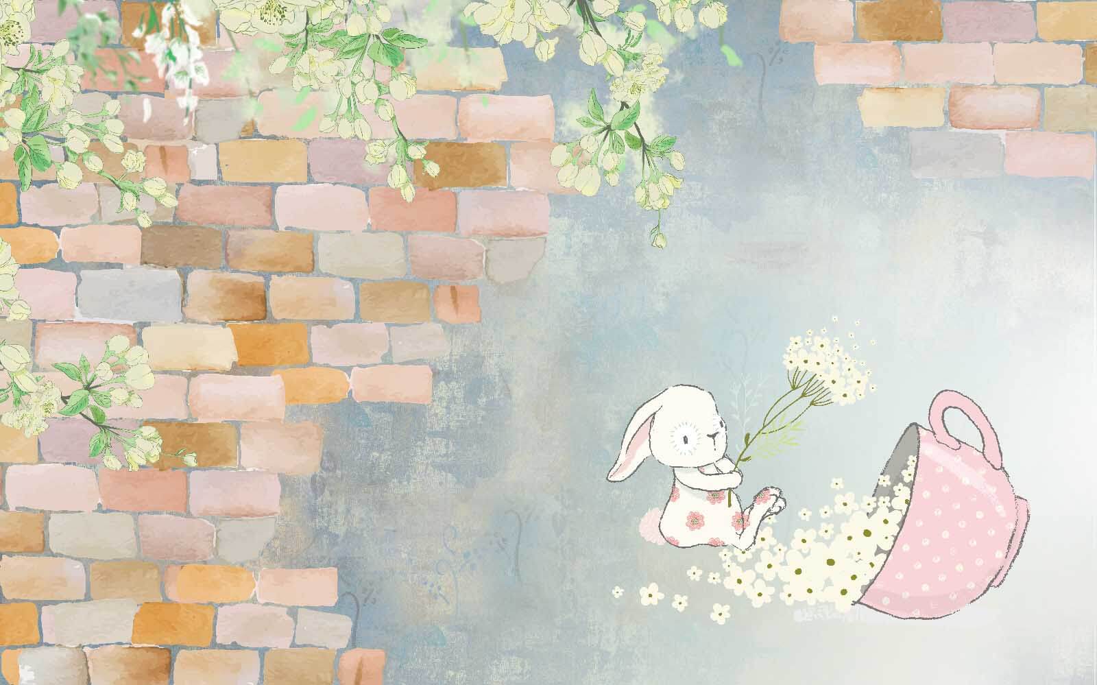 Cartoon rabbit and a house with flowers u38904p - Cartoon rabbit and a house with flowers - tegory