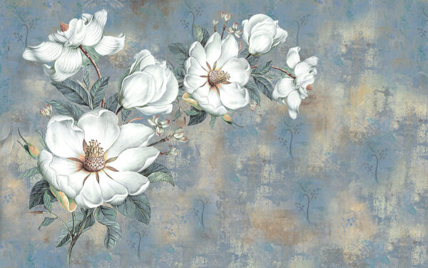 White flowers on a blue background White flowers on a blue background