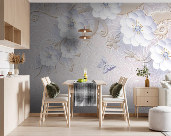 Wallpaper with white flowers and butterflies u38554pik119 600x480 - Wallpaper with white flowers and butterflies - tegory