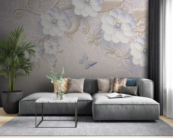 Wallpaper with white flowers and butterflies u38554pig53 600x480 - Wallpaper with white flowers and butterflies - tegory