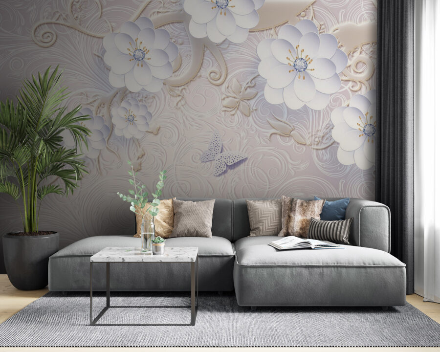 u38554pig53 900x720 - Wallpaper with white flowers and butterflies - tegory
