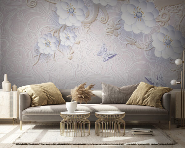 Wallpaper with white flowers and butterflies u38554pig9m 600x480 - Wallpaper with white flowers and butterflies - tegory
