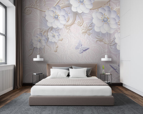 Wallpaper with white flowers and butterflies u38554pib94 600x480 - Wallpaper with white flowers and butterflies - tegory