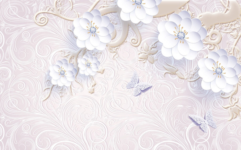 Wallpaper with white flowers and butterflies u38554p 1024x640 - Wallpaper with white flowers and butterflies - tegory