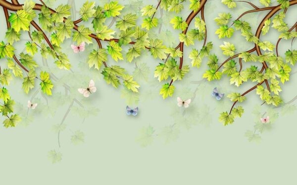 Green leaves and butterflies on a white background u38526p 600x375 - Green leaves and butterflies on a white background - tegory