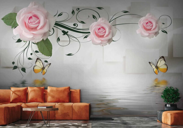 Butterfly and roses over water Butterfly and roses over water