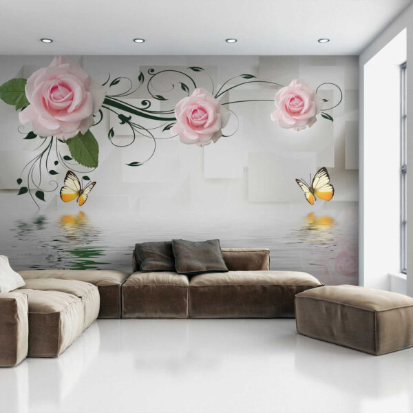 Butterfly and roses over water Butterfly and roses over water