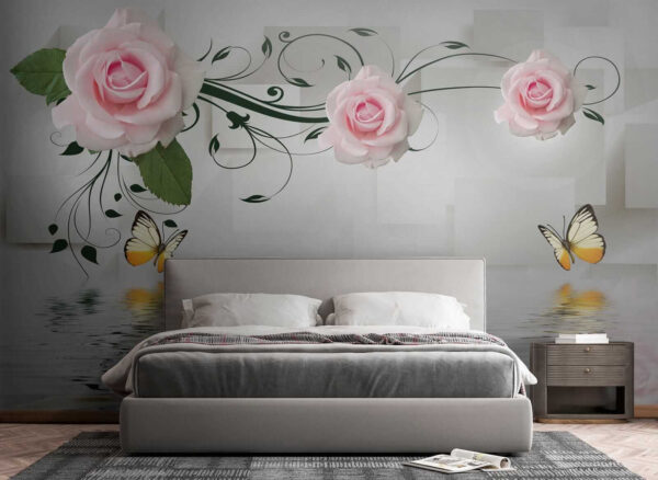 Butterfly and roses over water Butterfly and roses over water