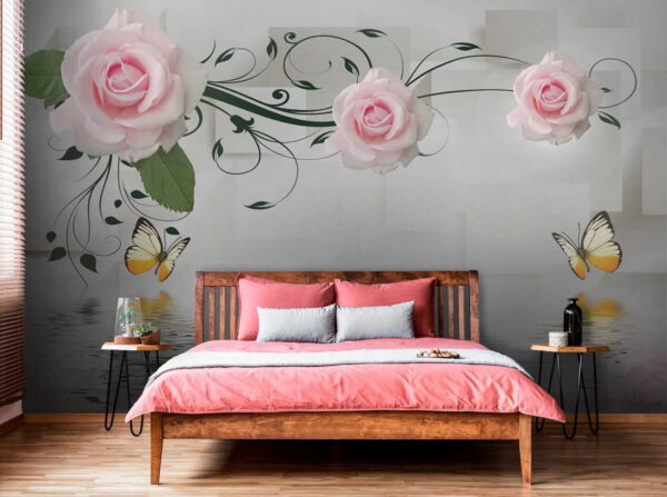 Butterfly and roses over water Butterfly and roses over water