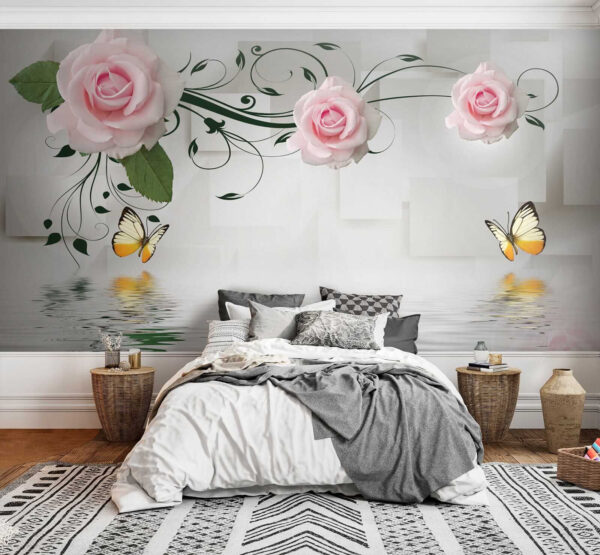 Butterfly and roses over water Butterfly and roses over water