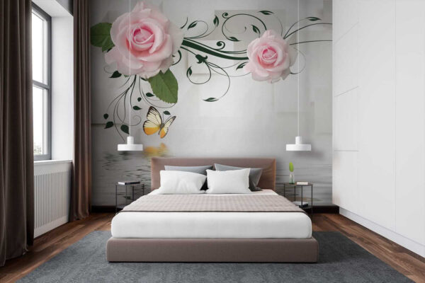 Butterfly and roses over water Butterfly and roses over water