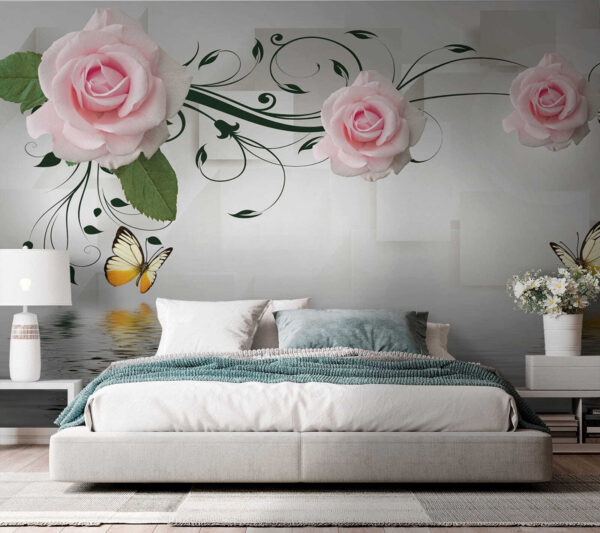 Butterfly and roses over water Butterfly and roses over water