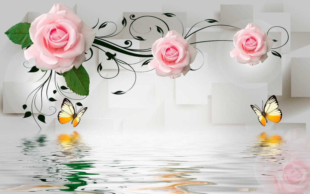 Butterfly and roses over water Butterfly and roses over water