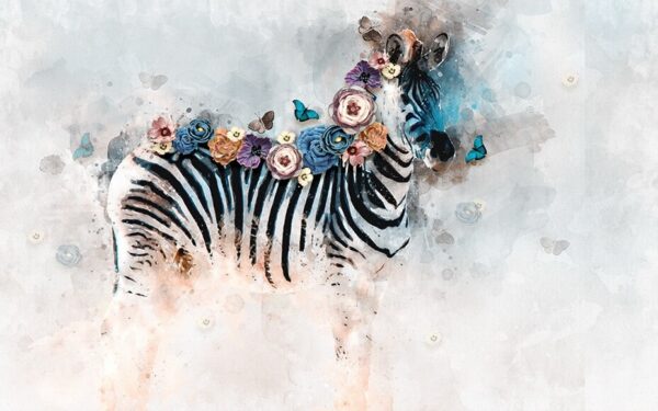 Zebra with flowers on its head u38040p 600x375 - Zebra with flowers on its head - tegory