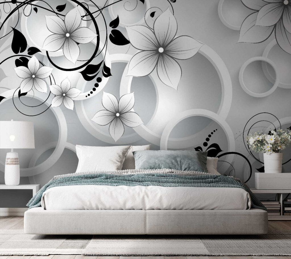 Wallpaper with flowers and circles Wallpaper with flowers and circles