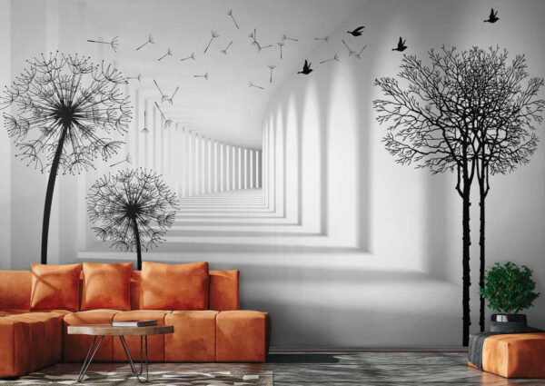 White room with trees and birds flying u37803pig6 600x425 - White room with trees and birds flying