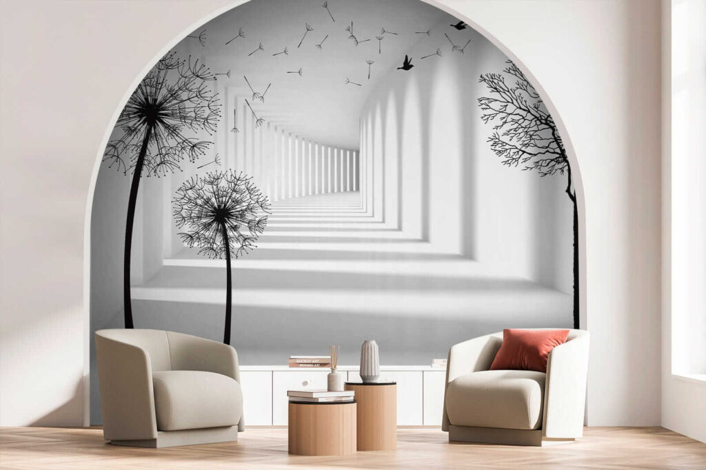 White room with trees and birds flying u37803pig5 1024x683 - White room with trees and birds flying