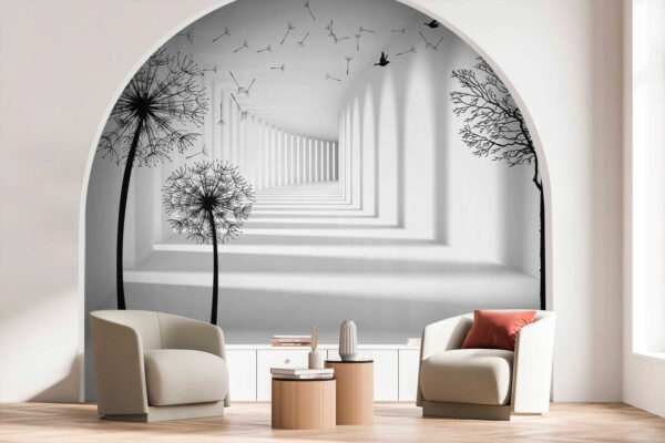 White room with trees and birds flying u37803pig5 600x400 - White room with trees and birds flying