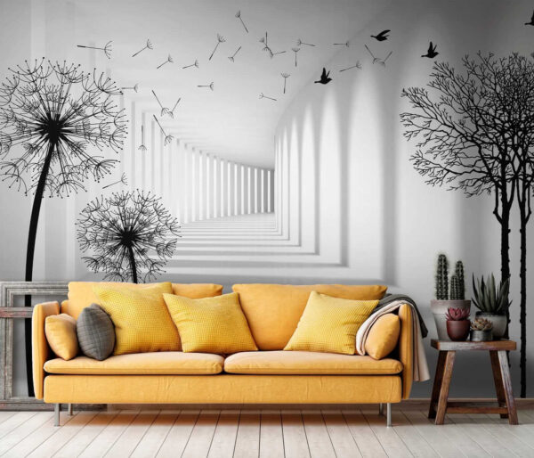 White room with trees and birds flying u37803pig2 600x514 - White room with trees and birds flying