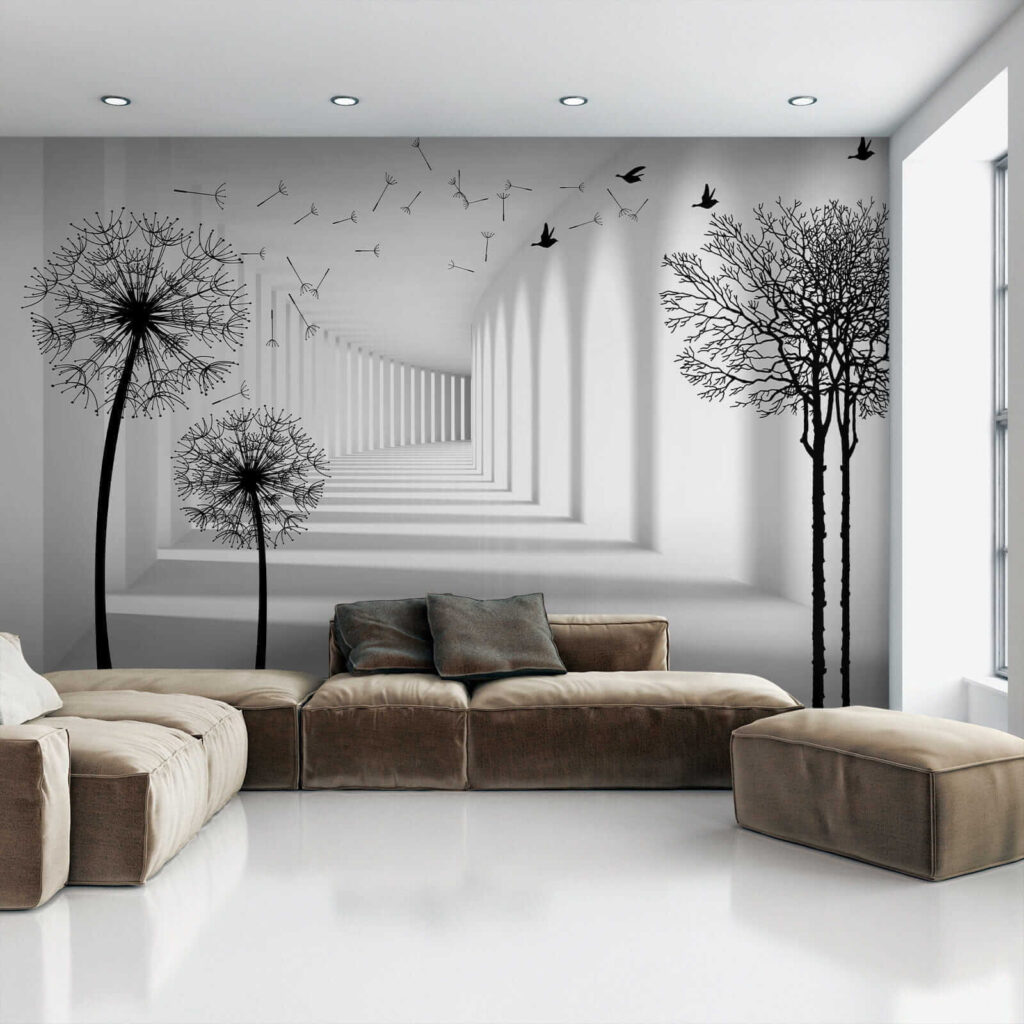 White room with trees and birds flying u37803pig1 1024x1024 - White room with trees and birds flying