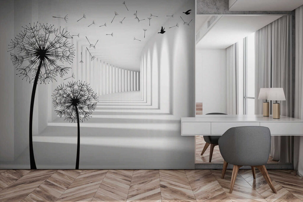 White room with trees and birds flying u37803pib2 1024x683 - White room with trees and birds flying