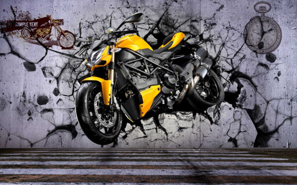 Yellow motorcycle on a wall u37780p 600x375 - Yellow motorcycle on a wall