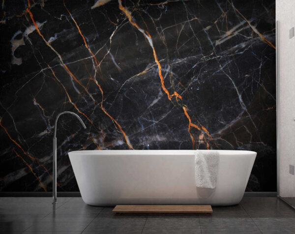 Black marble with fiery orange veins. Black marble with fiery orange veins.