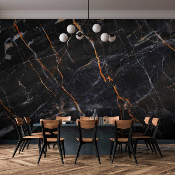 Black marble with fiery orange veins. Black marble with fiery orange veins.