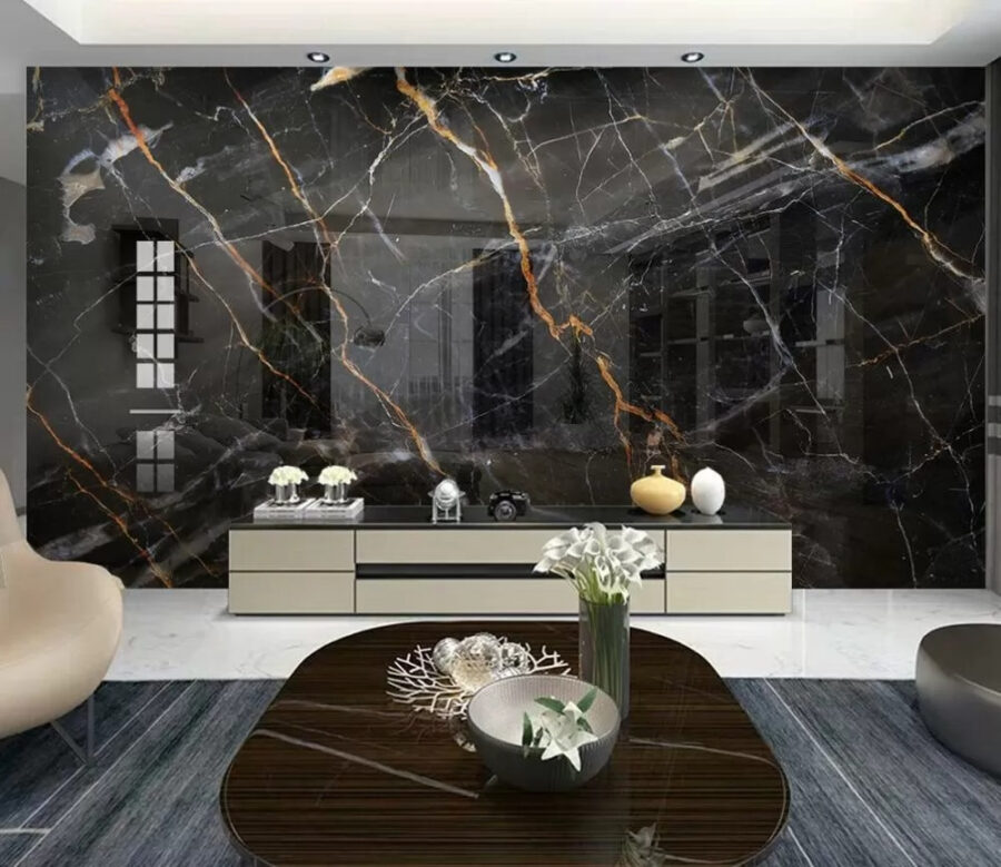 Black marble with fiery orange veins. Black marble with fiery orange veins.