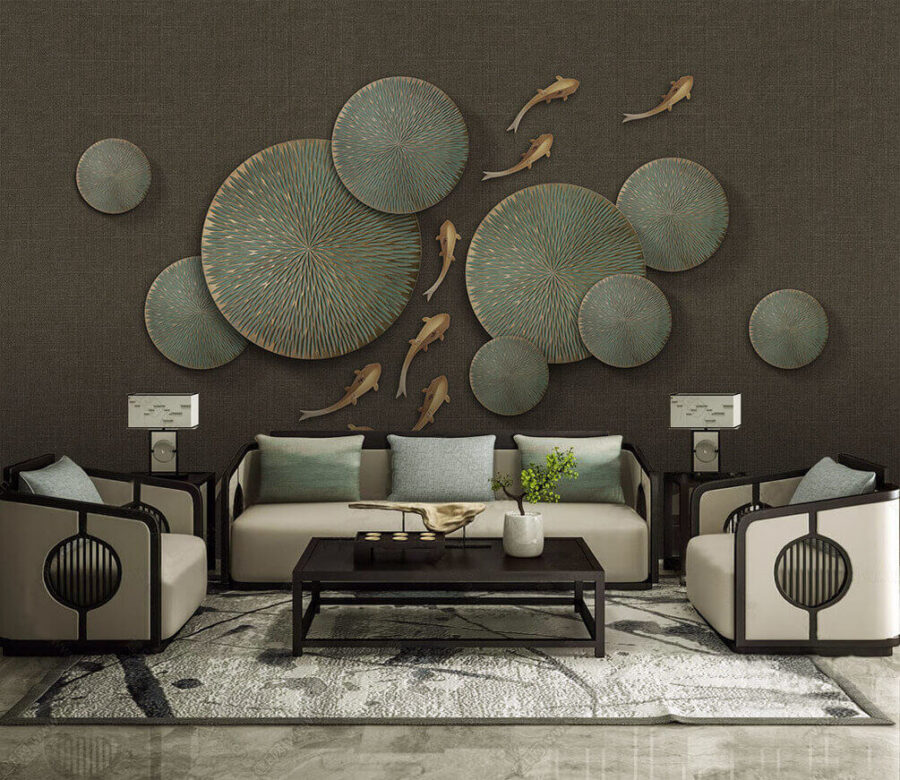 Wall murals Serene pond scene with swimming fish
