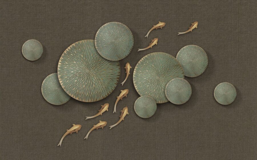 Group of circular objects with gold fish