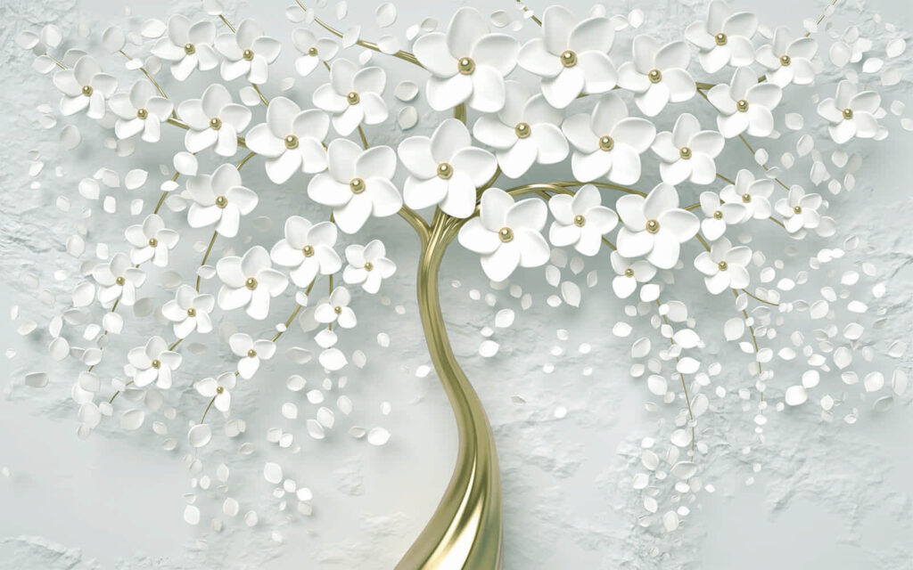 Tree with white flowers on a grey background Tree with white flowers on a grey background