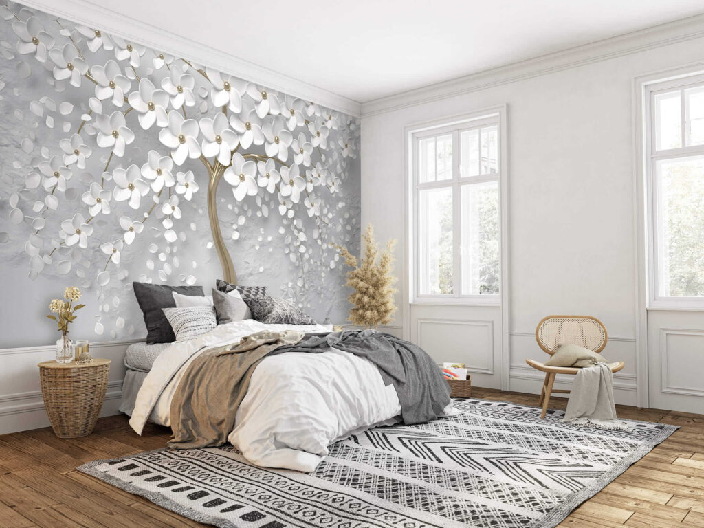 Tree with white flowers and leaves