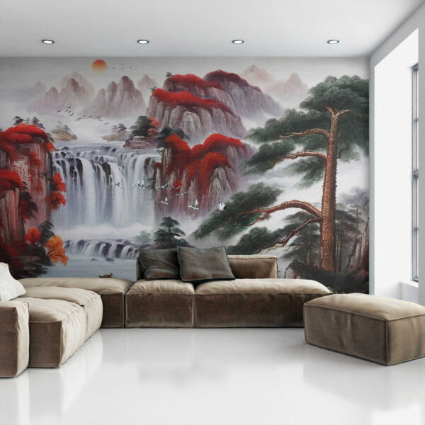 Painting of a waterfall and trees Painting of a waterfall and trees