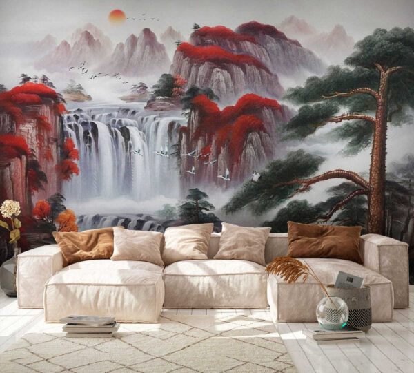 Painting of a waterfall and trees Painting of a waterfall and trees