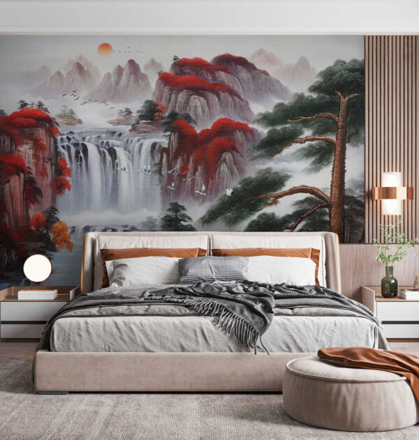 Painting of a waterfall and trees Painting of a waterfall and trees
