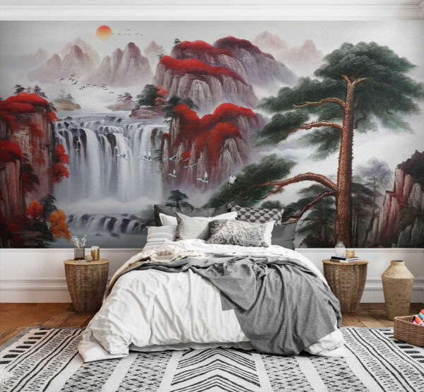Painting of a waterfall and trees Painting of a waterfall and trees