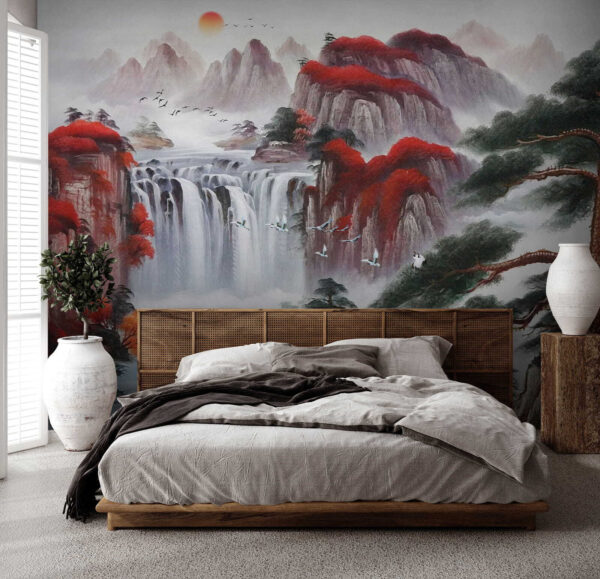 Painting of a waterfall and trees Painting of a waterfall and trees
