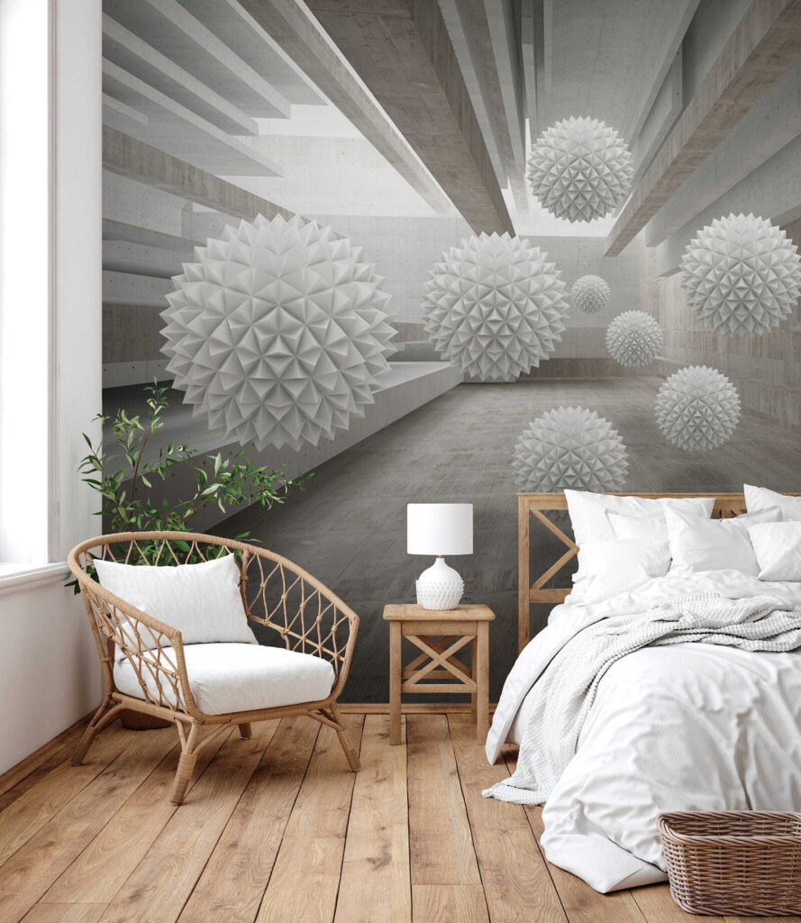 White balls in a room