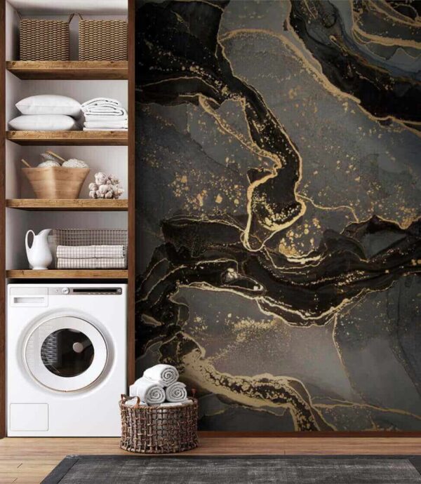 Elegant marbled black and metallic swirls Wall murals Elegant marbled black and metallic swirls
