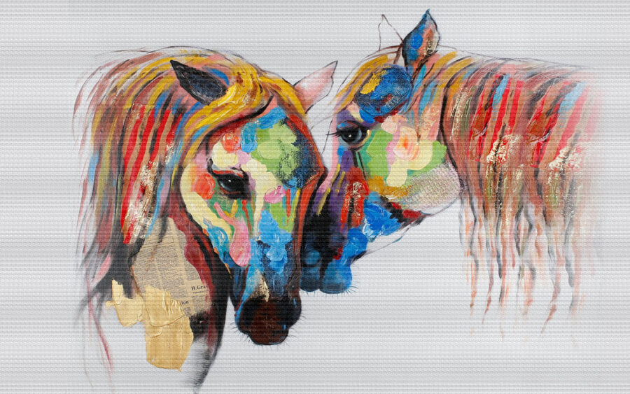 Painting of horses with colorful paint on them