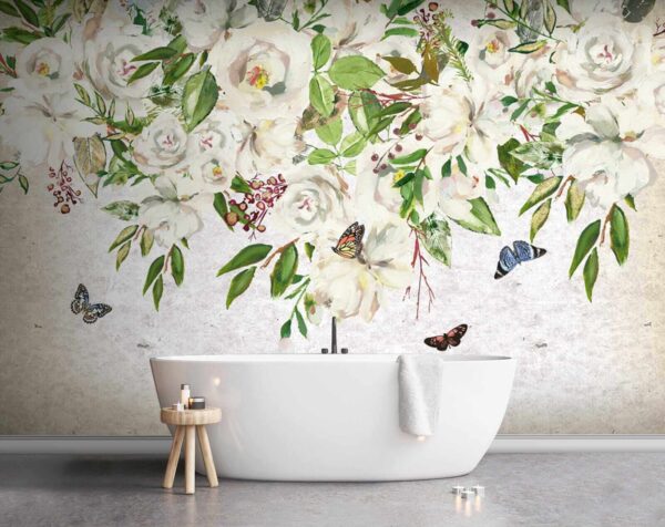 Painting of white flowers and butterflies u33223pit1 600x476 - Painting of white flowers and butterflies - tegory