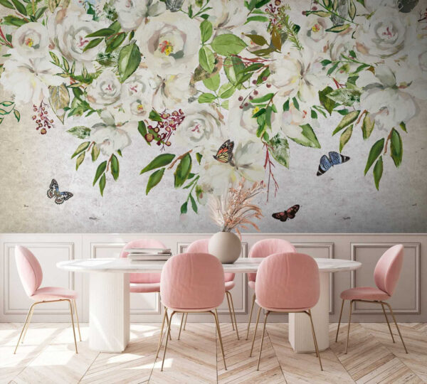 Painting of white flowers and butterflies u33223pik1 600x540 - Painting of white flowers and butterflies - tegory