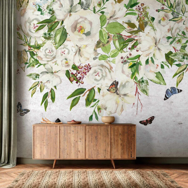 Painting of white flowers and butterflies u33223pih1 600x600 - Painting of white flowers and butterflies - tegory