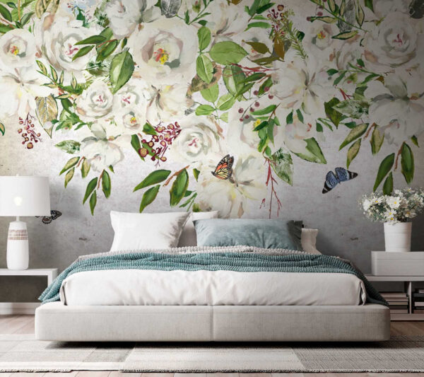 Painting of white flowers and butterflies u33223pib3 600x533 - Painting of white flowers and butterflies - tegory