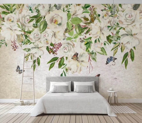 Painting of white flowers and butterflies u33223pib1m 600x520 - Painting of white flowers and butterflies - tegory