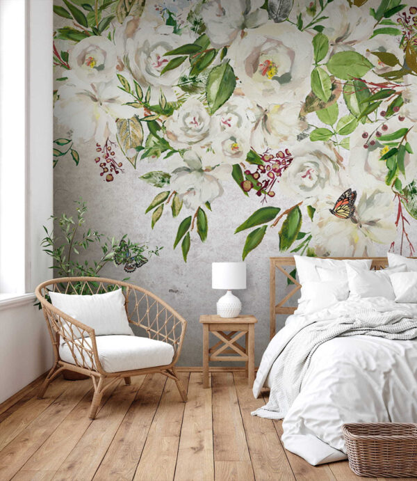 Painting of white flowers and butterflies u33223pib1 600x691 - Painting of white flowers and butterflies - tegory